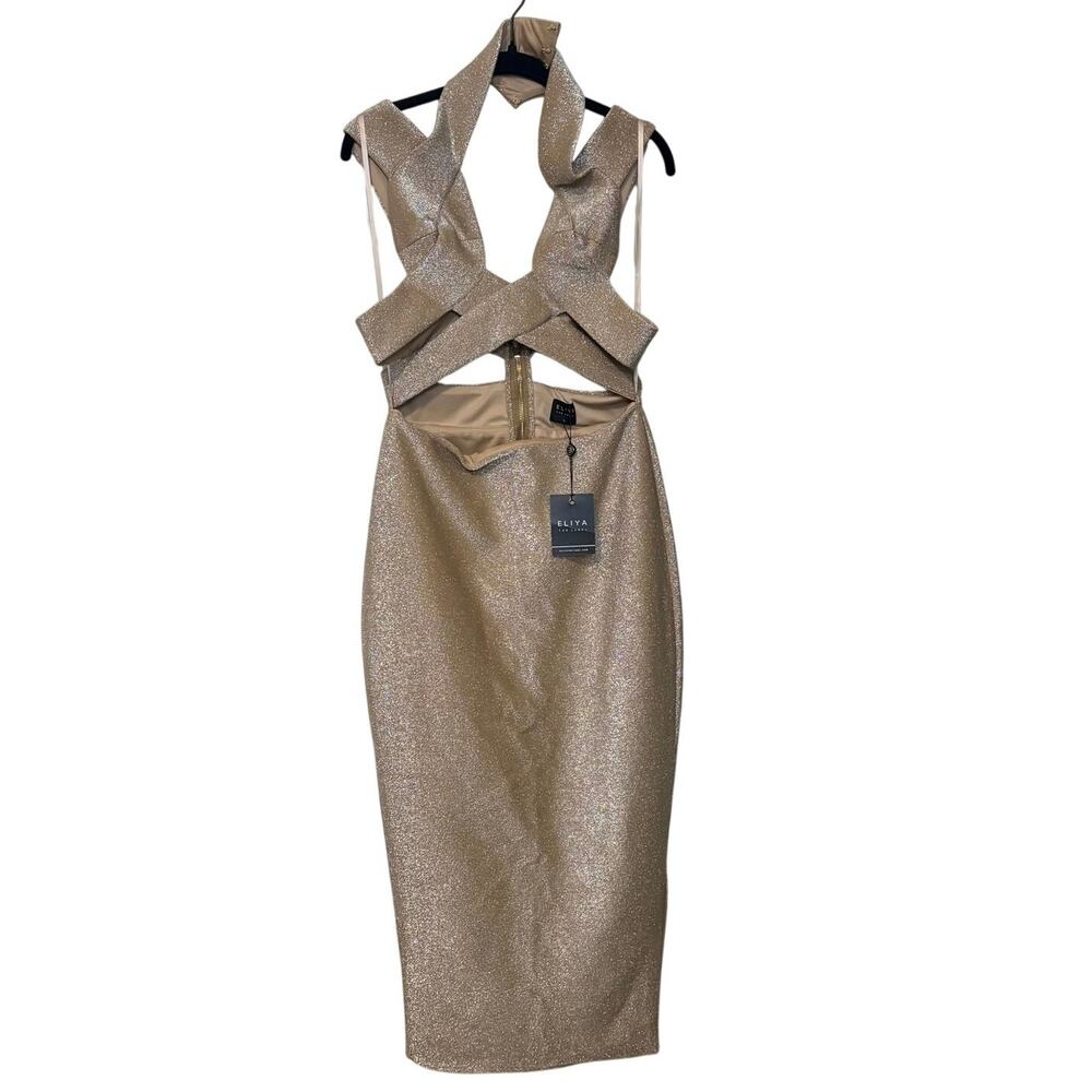 New Eliya The Label NWT Tamara Gold Midi Dress Size Large - Picture 4 of 10